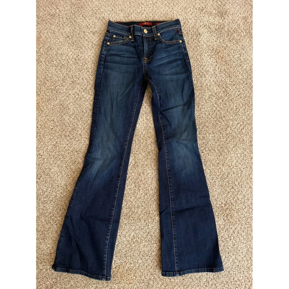 7 For All Mankind Women's Bootcut Jeans 23 Dark Blue Made in USA Stretch Denim